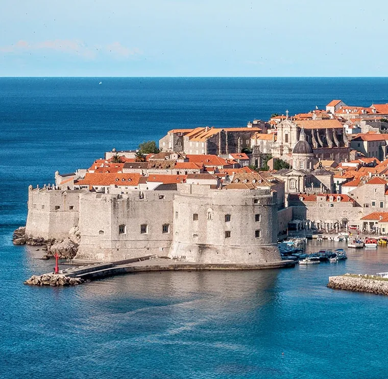 Dubrovnik old town walls and Fort Bokar above the Adriatic Sea, Croatia